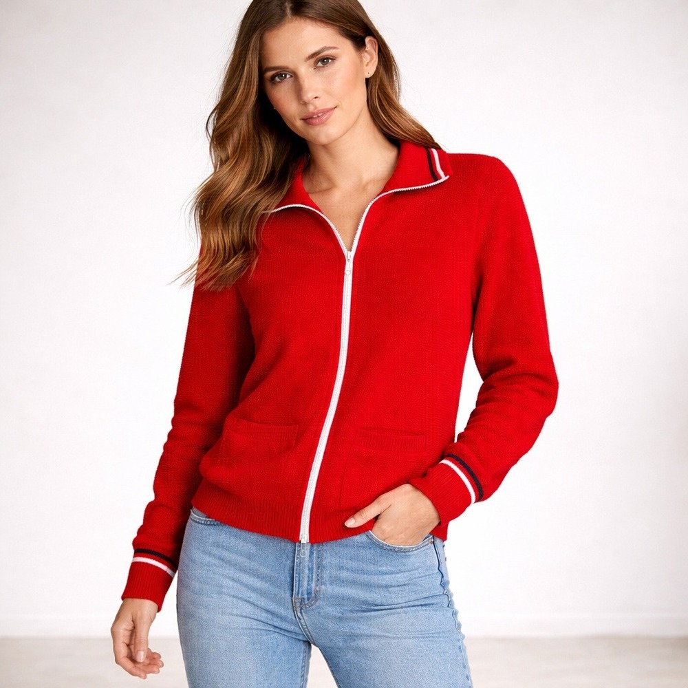 Vintage Jubilee Knitting Mills Made in Canada‎ Red Wool Full Zip Sweater Large